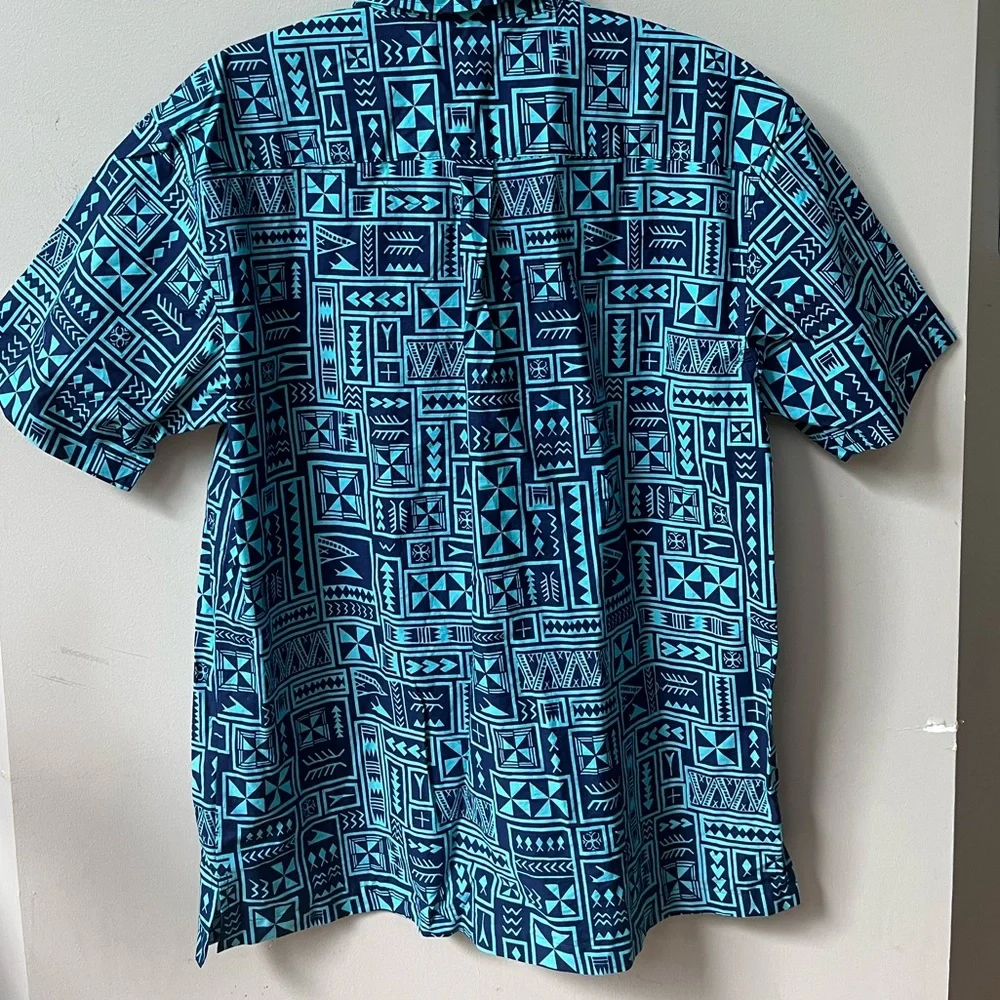 Tanoa Hawaii Tropical Geometric Short Sleeve Button Down Shirt Mens XL Blue - Picture 3 of 9